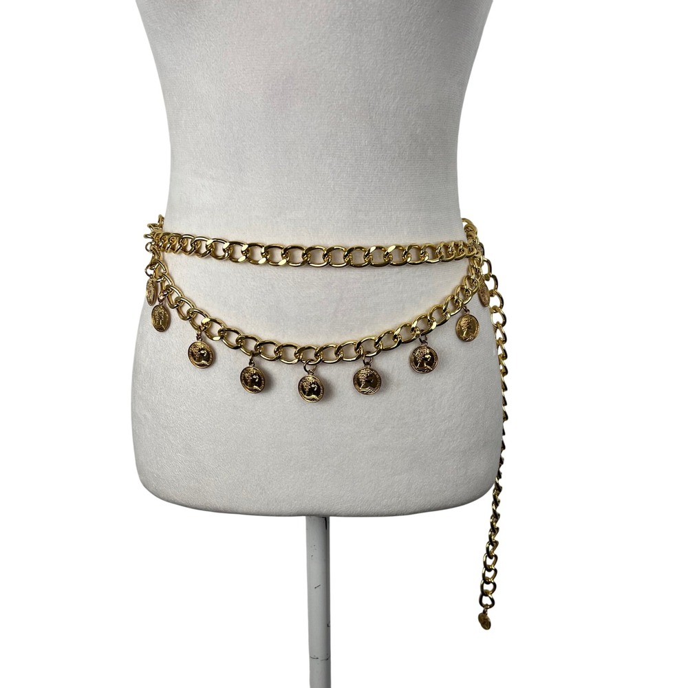 Gold Coin Chain Belt Whimsigoth Witchy Fairy Elizabeth II Ren Fair Charms 42"